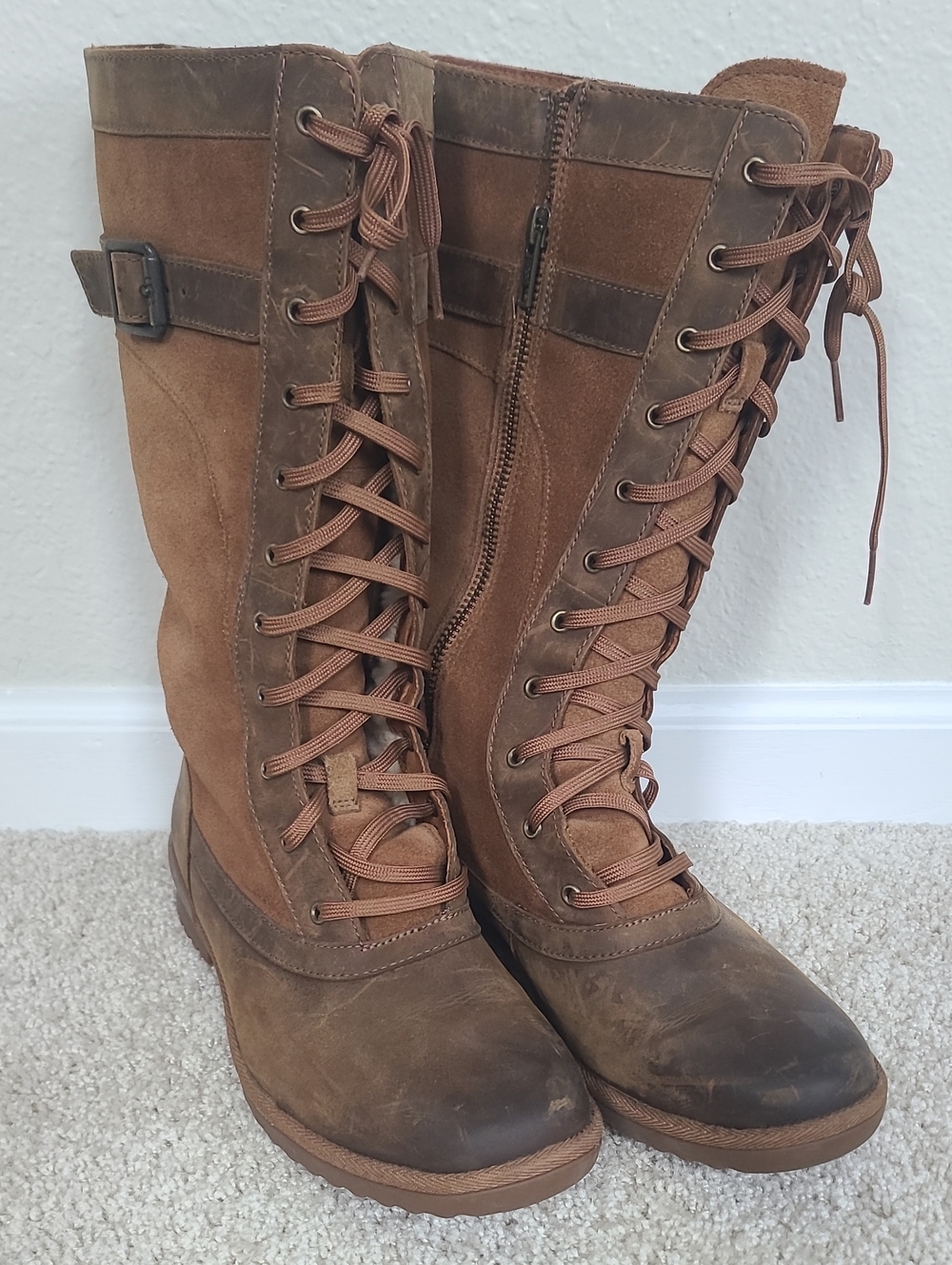 UGG Women's Brown Lace-Up Suede & Leather Tall Boots